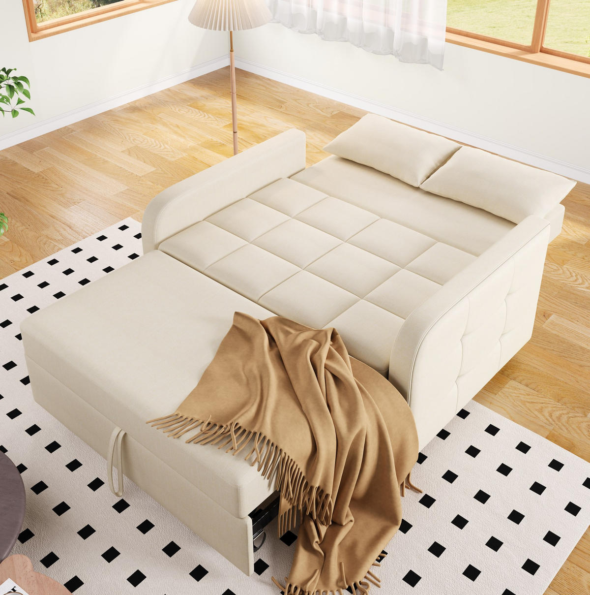 SCHLAFSOFA aus Baumwolle, Leinen und Schaumstoff 127x75x94 cm Beige mit Schlaffunktion und verstellbarer Rückenlehne - Beige, Kunststoff (75/94/127cm) - Modfu