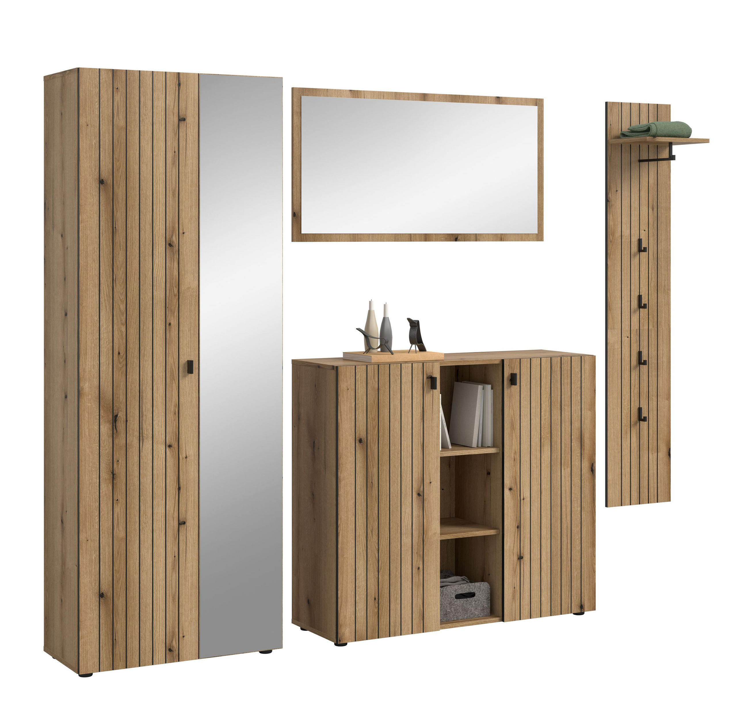 GARDEROBEN-SET STATION 4-tlg. (B/H/T: ca. 237/192/37 cm) in Evoke Oak Nachbildung/Evoke Oak Nachbildung - Eichefarben, Holzwerkstoff (237/192/37cm)