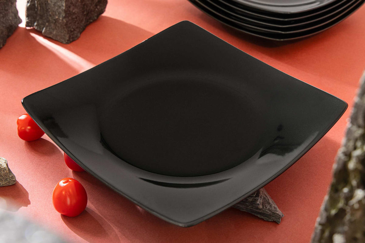 TELLERSET EPIRI Speiseteller 6 Personen 6-tlg - Schwarz Hochglanz, Keramik (25cm) - KONSIMO®