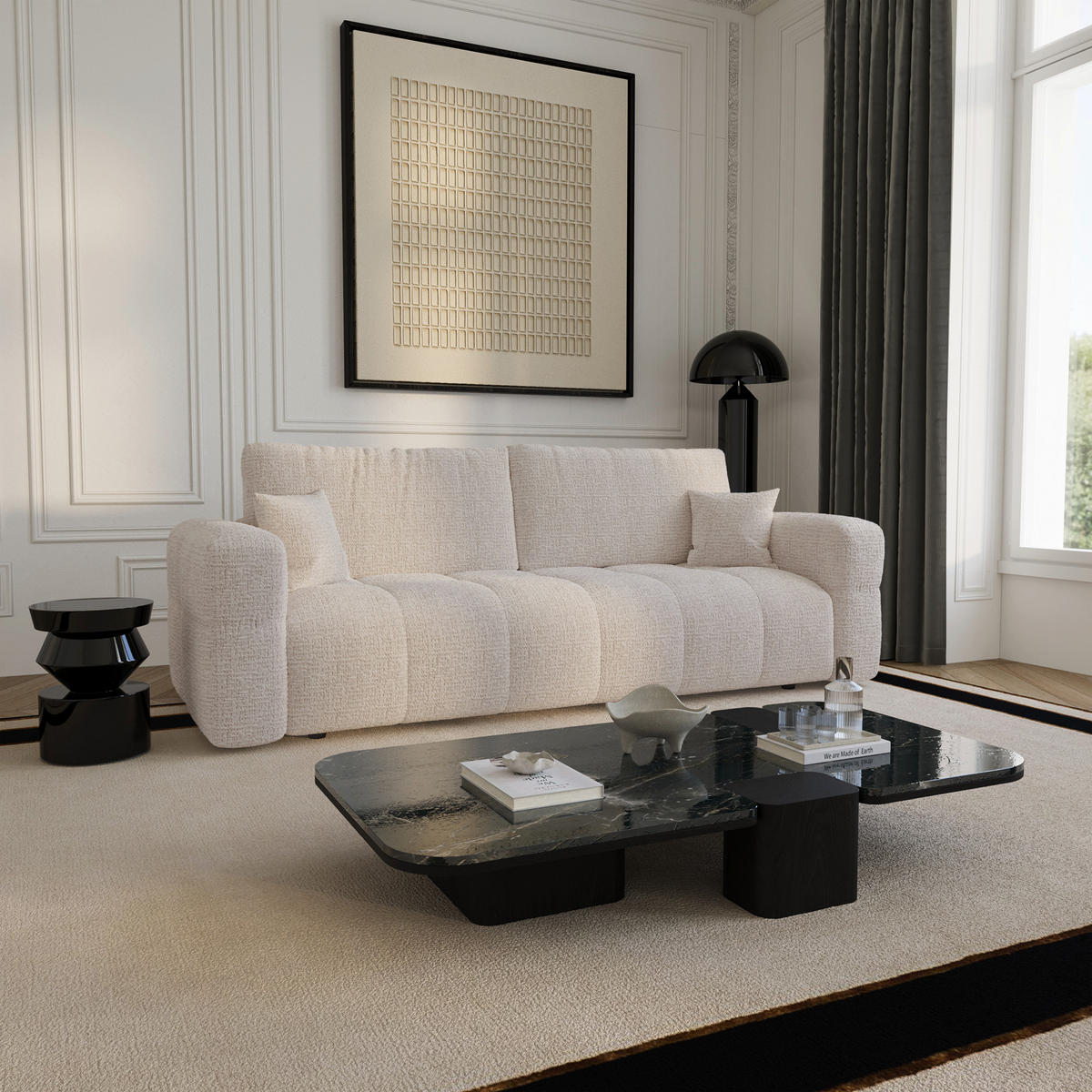 SCHLAFSOFA mit Stauraum VIBE Kettgewebe mit weichem Griff Creme 247cm - Creme, Textil (247/90/102cm) - Premium Interiors