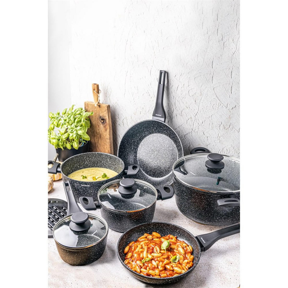TOPFSET mit marmorierter Antihaftbeschichtung 12-teilig KB7659 - Schwarz, Metall - Klausberg 