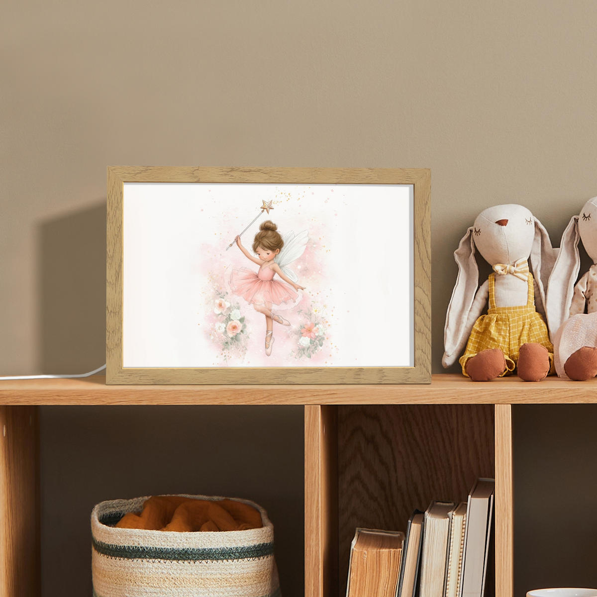 NACHTTISCHLAMPE Ballerina - Fee - Blumen - Rosa 30x20 cm - Rosa, Holzwerkstoff (8/30/20cm)