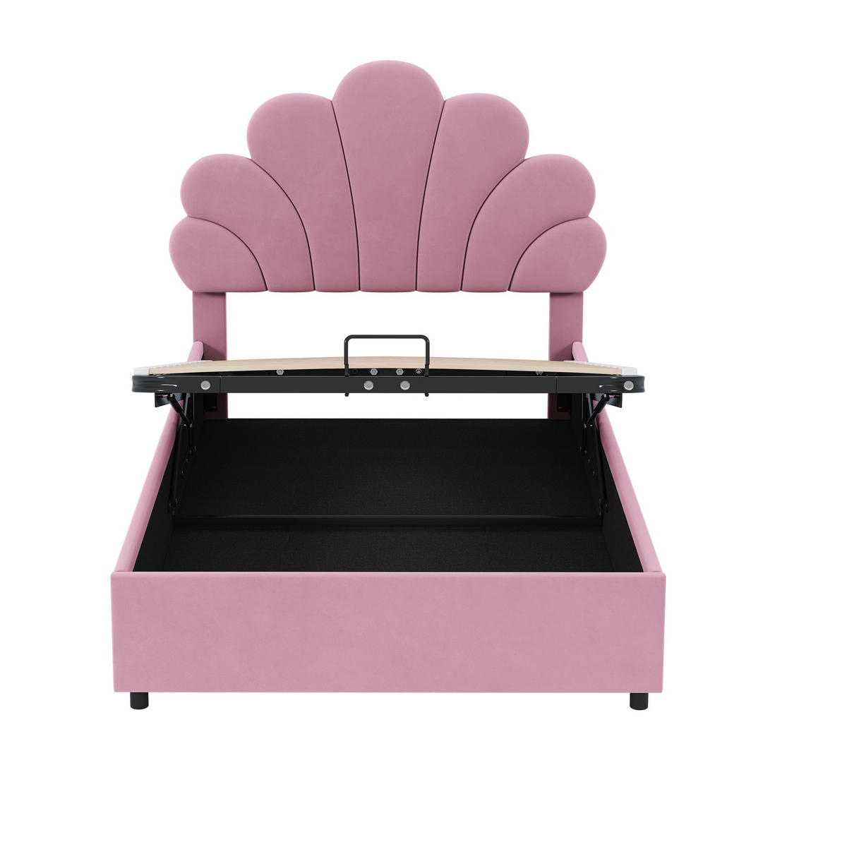 POLSTERBETT aus Samt 90x200 cm in Rosa mit hydraulischem Stauraum - Rosa, Textil (90/200cm) - Modfu
