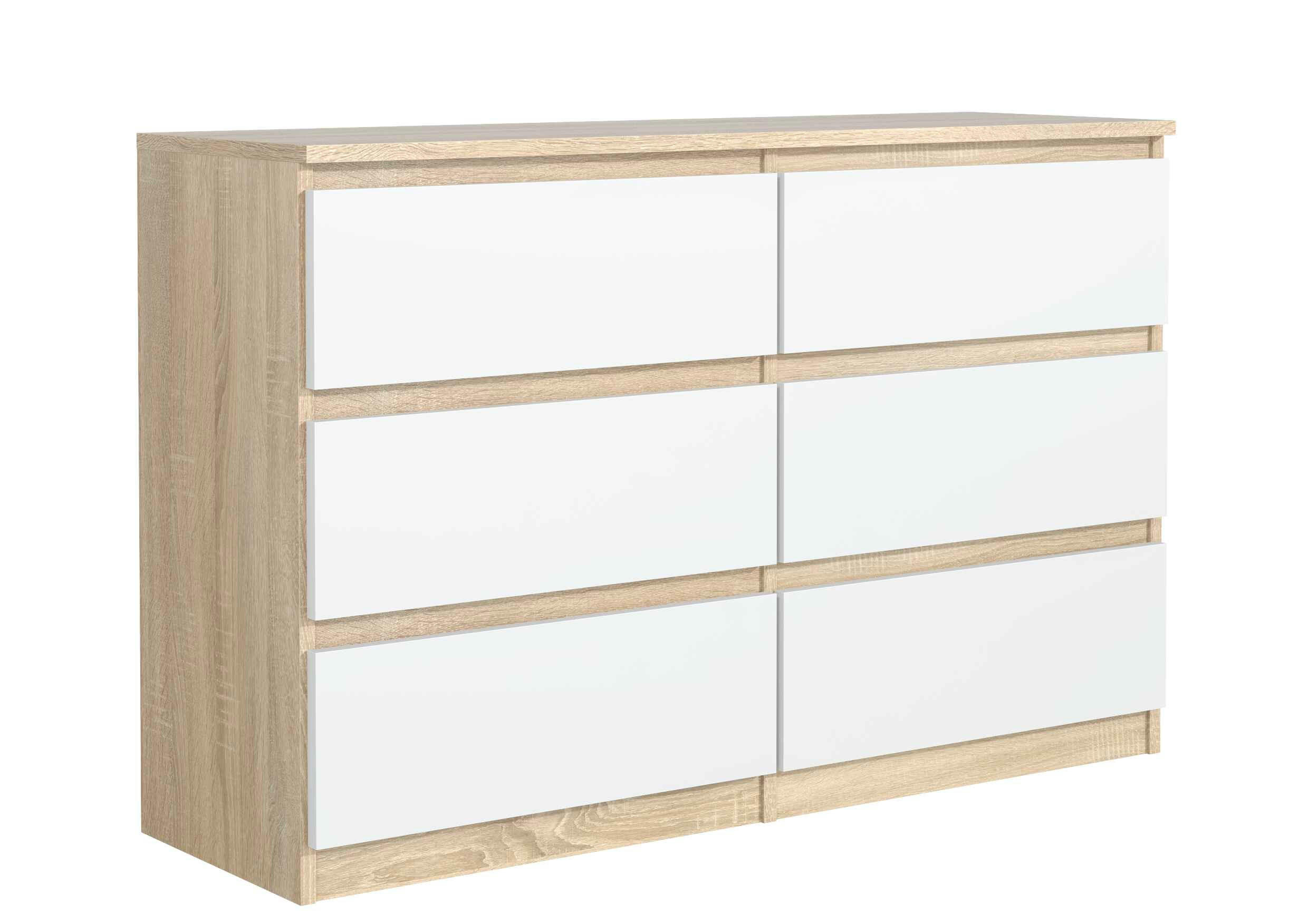 KOMMODE NUDO 120/78,5/39cm mit 6 Schubladen Türen Sonoma Eiche - Weiß/Sonoma Eiche, Holzwerkstoff (120/78.5/39cm) - MASSENO