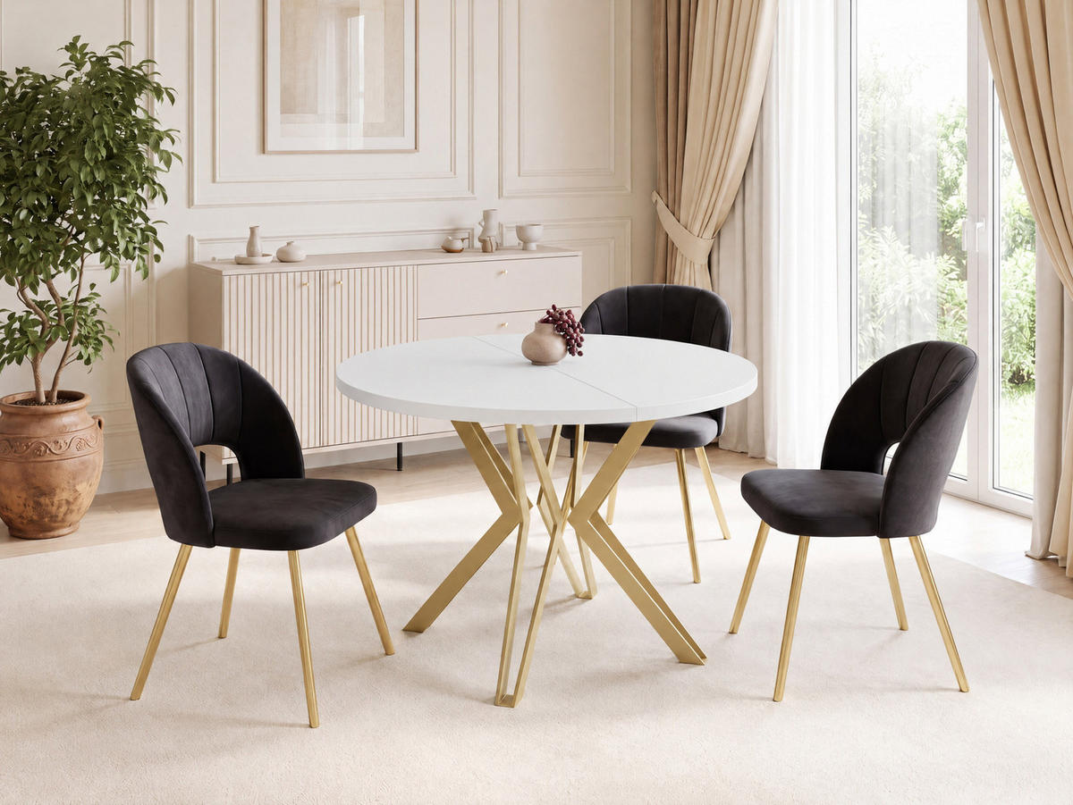 ESSTISCH Daisy runder ausziehbarer, Weiß 120-200/100/76 cm - Goldfarben/Weiß, Holzwerkstoff/Metall (120/200/76cm) - WFL GROUP