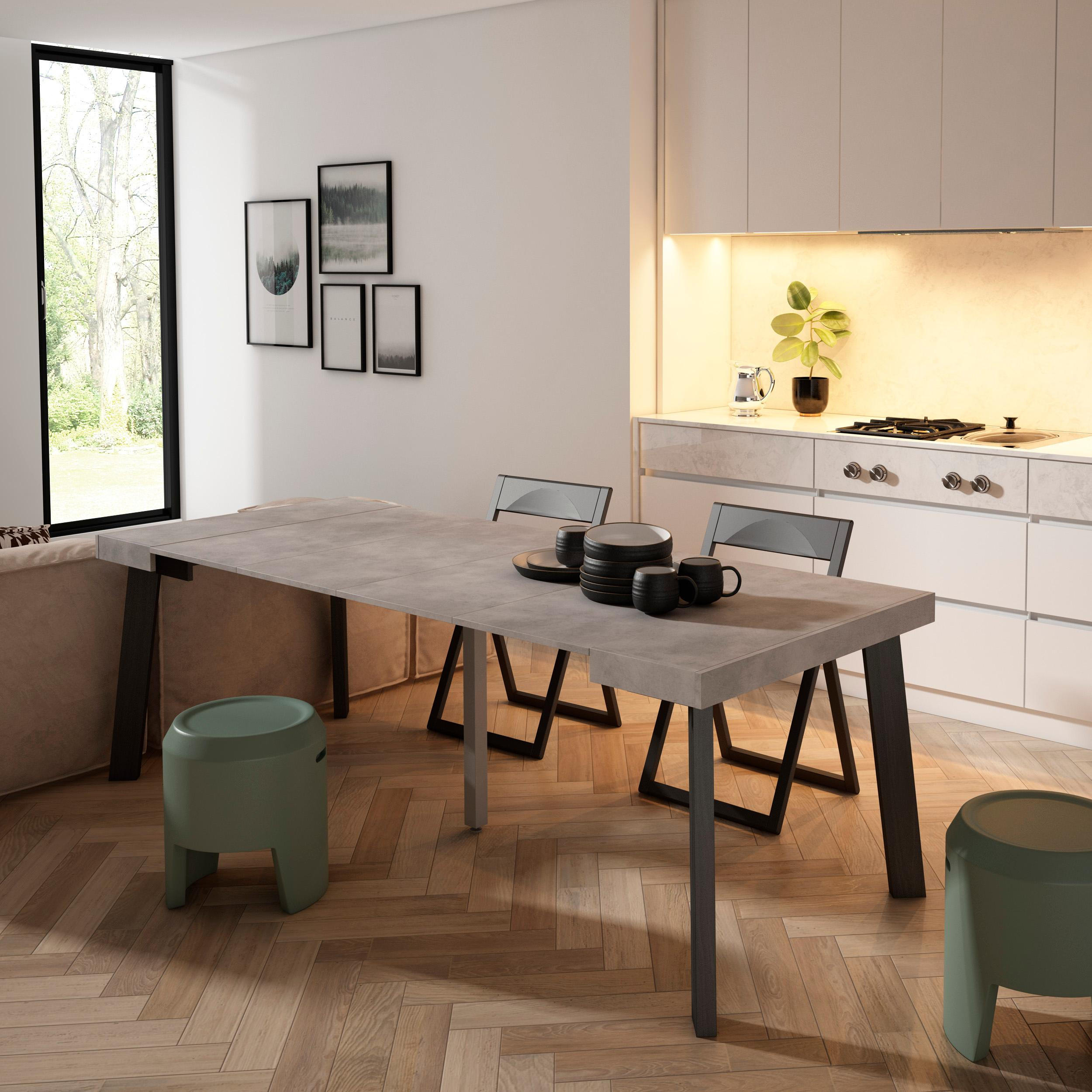 KONSOLENTISCH ausziehbar 58 bis 222cm, für 10 Gäste, zementgrau, 90/58/73cm - Grau, Holzwerkstoff (90/222/73cm) - Skraut Home