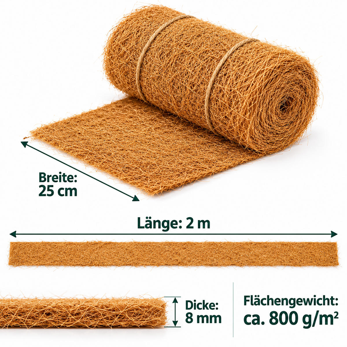 MATTA Natur kokosfiber 25x200 cm - Ljusbrun, Textil (25/0.8/200cm) - Relaxdays