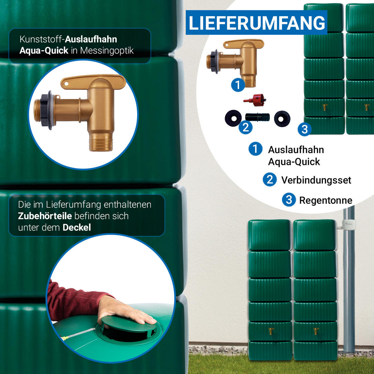 WANDTANK-SET 660 L dunkelgrün 2 x 330 L inkl. Verbindungsset - Grün, Kunststoff (126/182/37cm) - 4rain