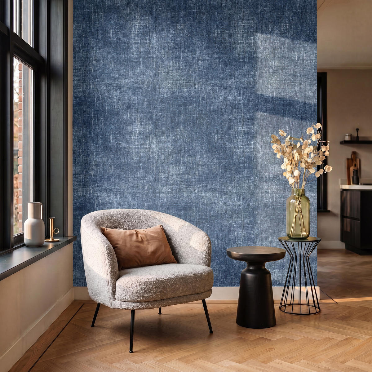 TAPETE - Leinen - Textur - Muster - Denim - Rustikal - 200x240 cm - Blau, Papier (200/240cm) - OnlyWow