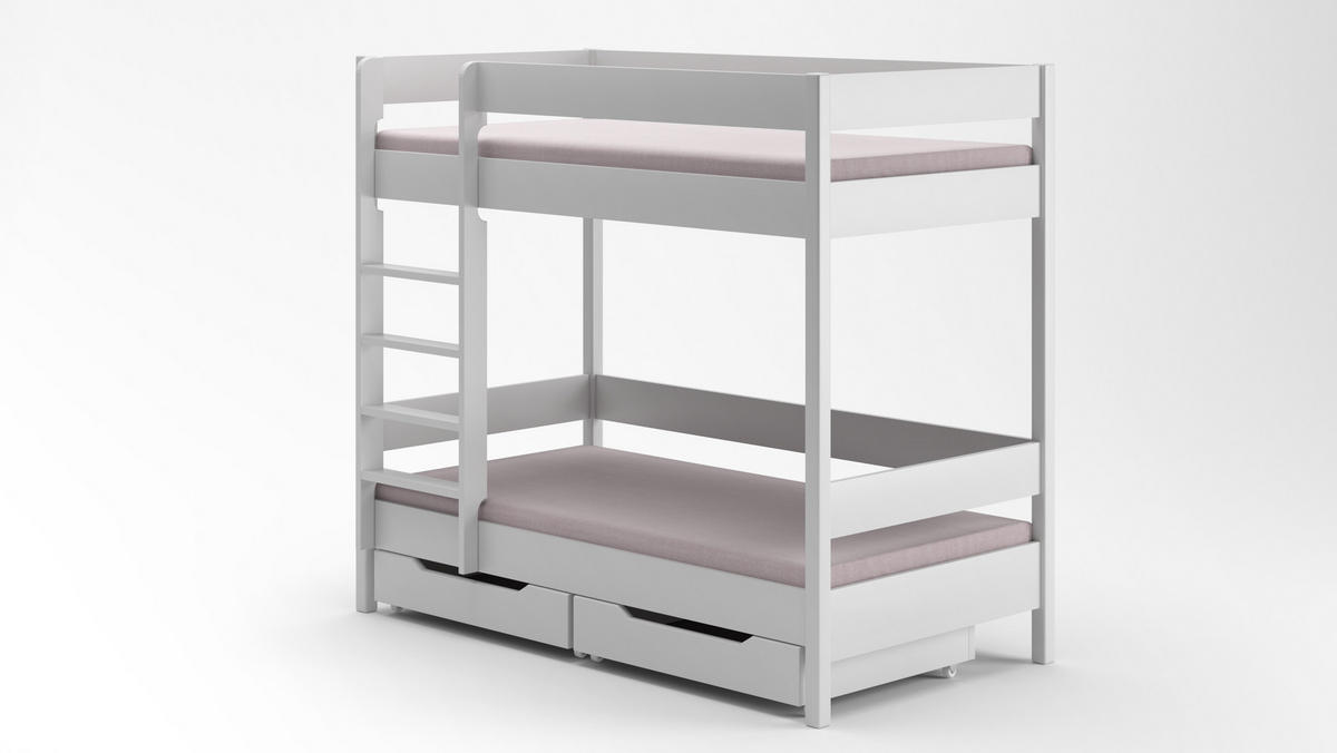 ETAGENBETT Diego 160x80 weiß mit Schubladen und Matratzen - Weiß, Holzwerkstoff (80/160cm) - LUKDOM