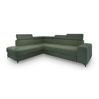 ECKSOFA ALVORO L-S Grün Boucle-Stoff mit Schlaffunktion - Grün, Holz (253/190cm) - MASSENO