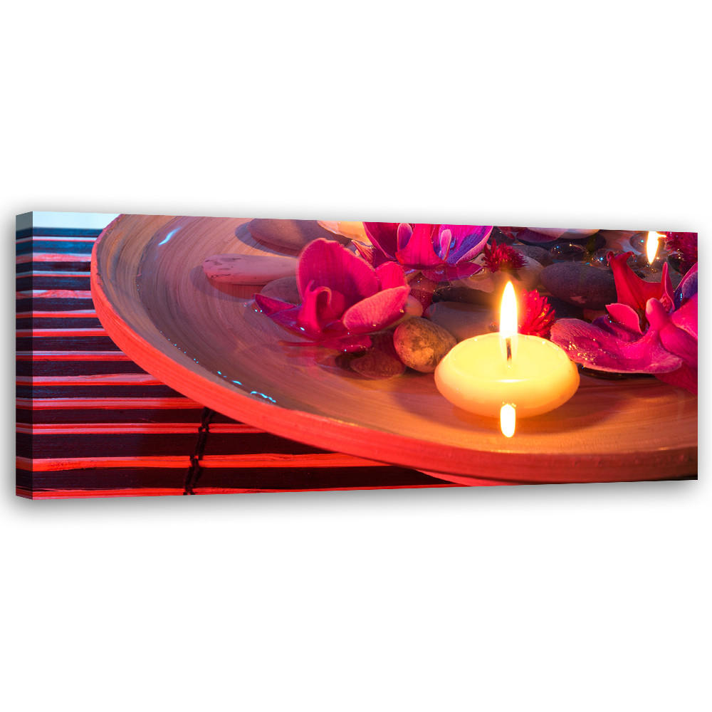 WANDBILD schwebende blumen und zen steine - Pink, Textil (90/30cm) - Feeby