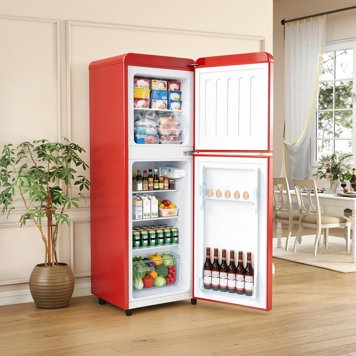 KÜHLSCHRANK 48.5/41/114.5 cm Rot mit 112L mit LED‑Licht - Rot, Kunststoff (48.5/114.5/41cm) - Oxeza