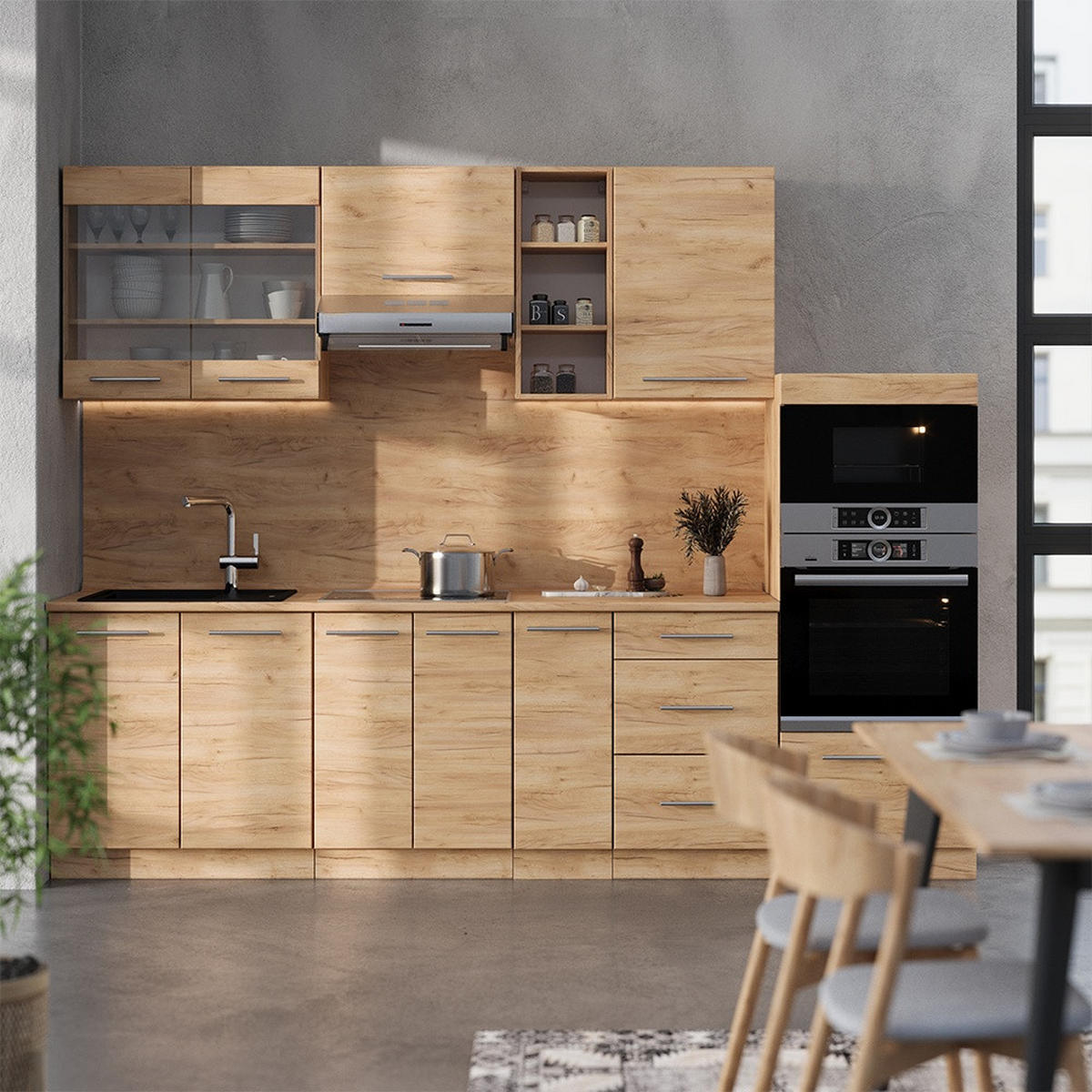 KUHINJA Fame-Line Zlati hrast z močjo 280 cm brez delovne plošče - medeni hrast, leseni material (280/153.6/46cm) - Vicco