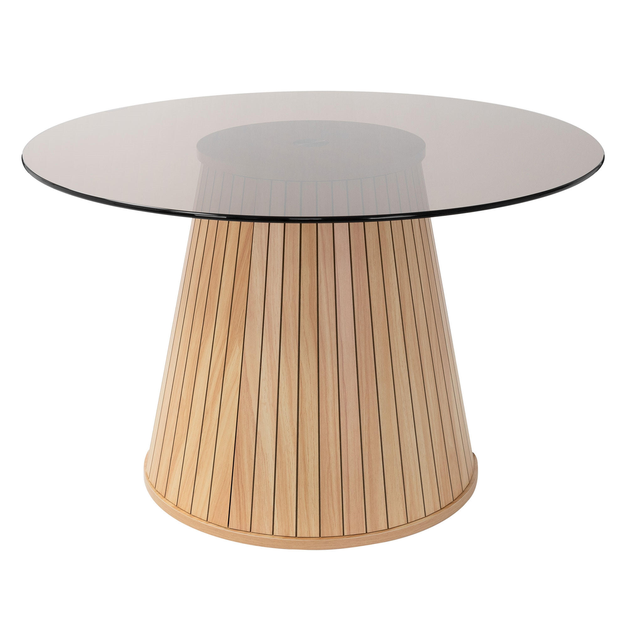 ML-DESIGN KONZOLOVÝ STOLEK se skleněnou deskou, kulatý, Ø 80 x 50 cm, vzhled dřeva, hnědý