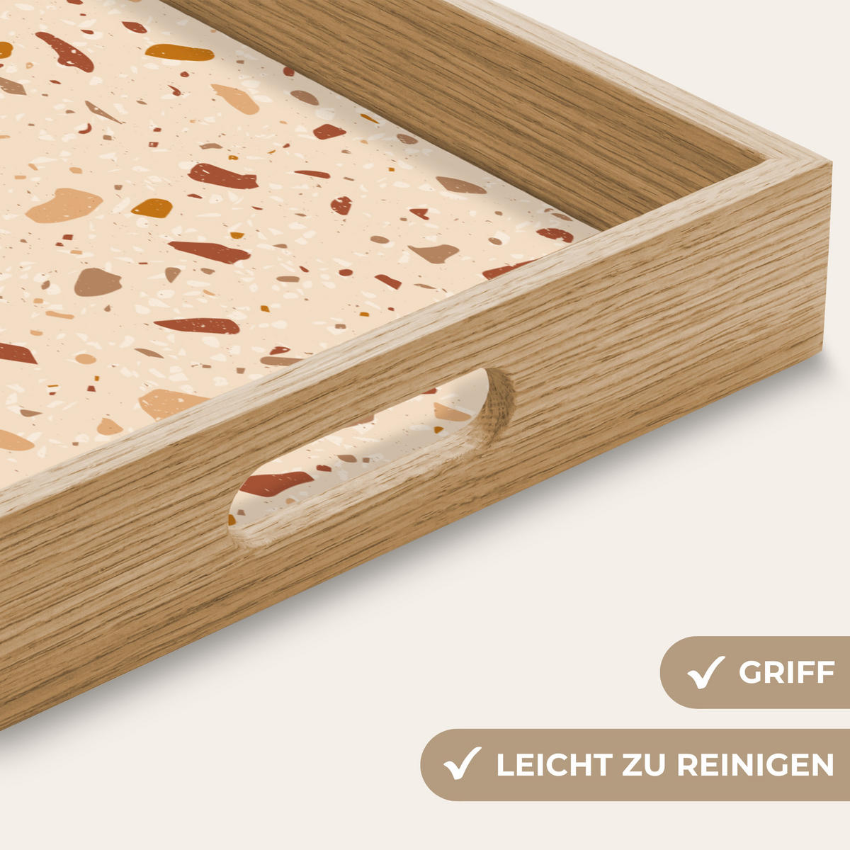 TABLETT - Terrazzo - Muster - Bunt - Stein - 50x35 cm - Beige, Holz (50/5/5cm) - OnlyWow