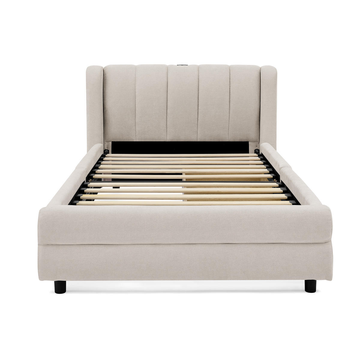 POLSTERBETT 90/200 cm DE-03800, mit 2 Schubladen und Chenille-Bezug, in Beige - Beige, Metall (90/200cm) - ComfortXL