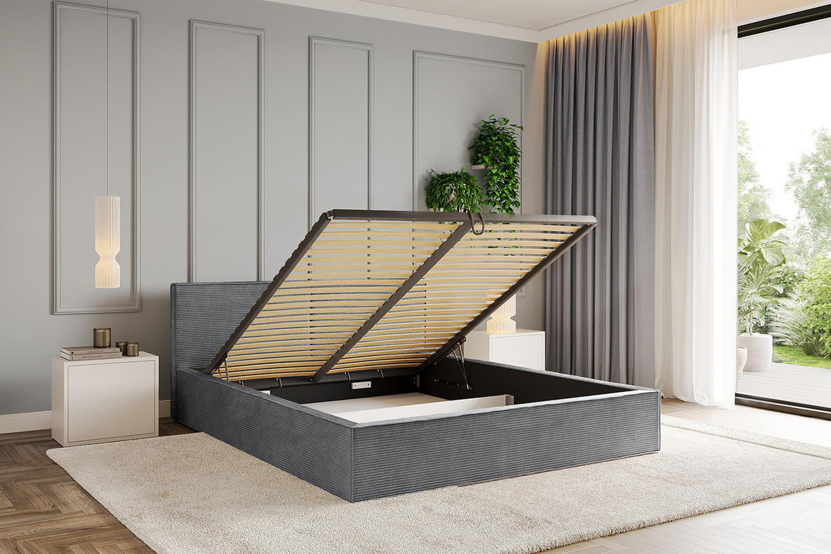 POLSTERBETT mit Bettkasten und Lattenrost, Bett mit Matratze H3/H4 - EMMI-V1 180x200 Dunkelgrau - Anthrazit, Holzwerkstoff/Textil (180/200cm) - ALTDECOR