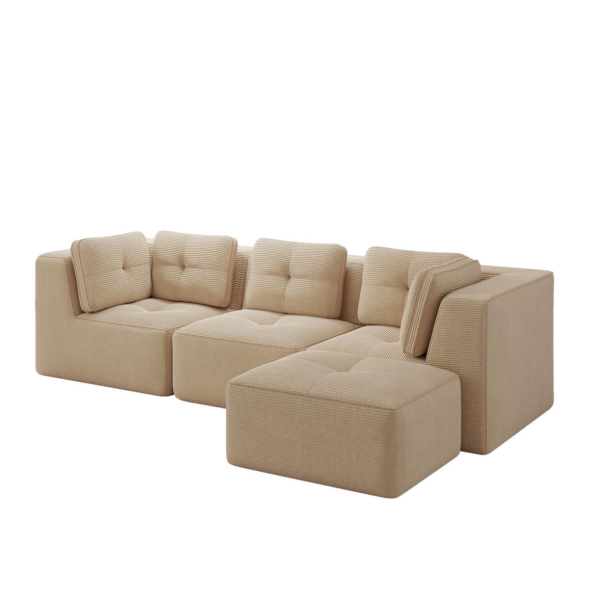 ECKSOFA 297/177/69 cm Beige Cord mit 1 Fußhocker - Beige, Textil (297/177cm) - Oxeza