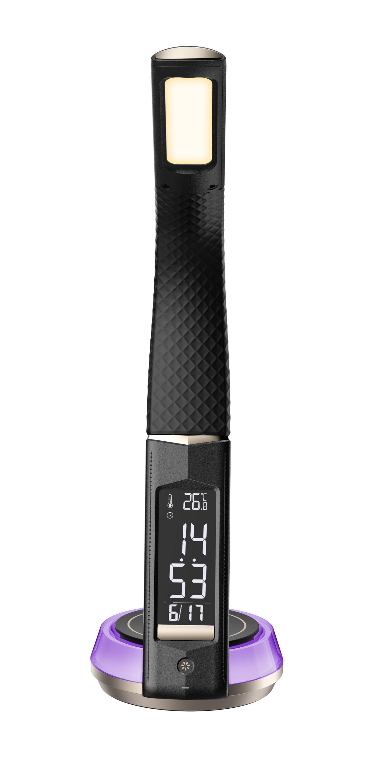 LED-SCHREIBTISCHLAMPE - mit QI-Ladestation, Touch-Dimmer und integrierter Uhr für angenehme Beleuchtung, Schwarz - Schwarz, Kunststoff (13.7/13.7/54.5cm) - Northpoint