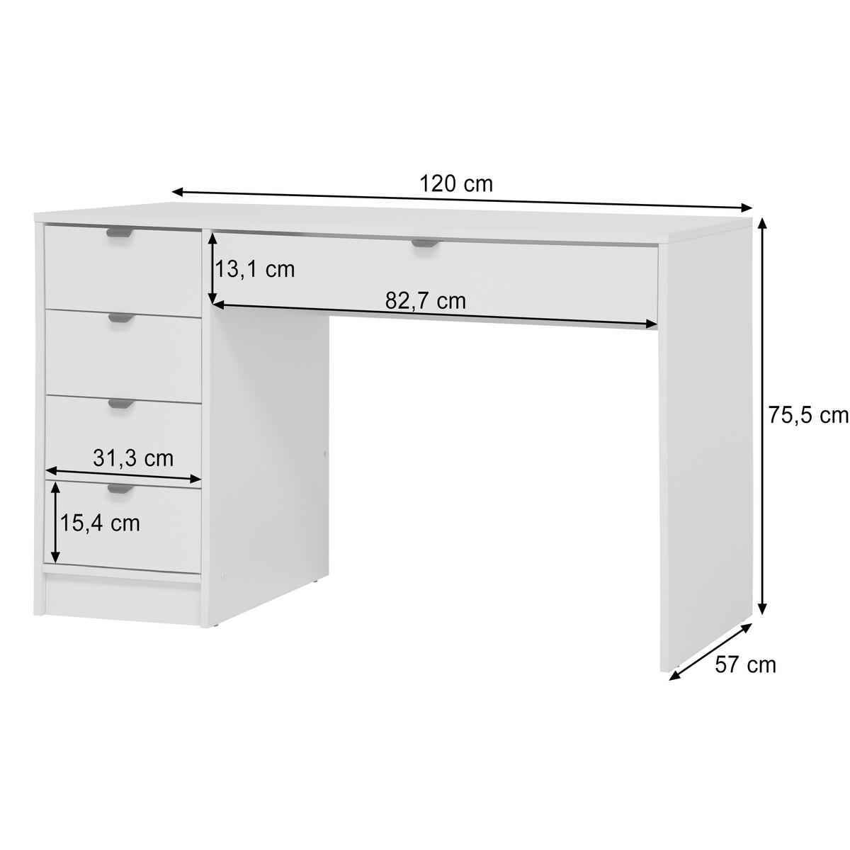 SCHREIBTISCH Malta mit 5 Schubladen, mit Griffen, Kaschmir - Kaschmir/Schwarz, Holzwerkstoff/Metall (57/120/75.5cm) - Beautysofa