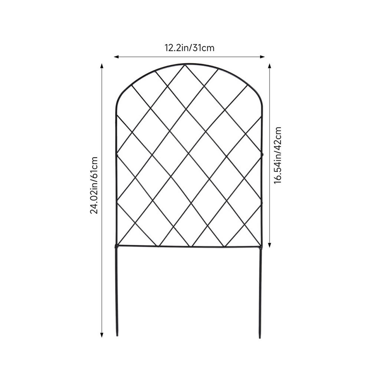 GARTENZAUN 10er-Set aus pulverbeschichtetem Eisen in Schwarz mit Erdspießen Bogen Design je 31x61 cm - Schwarz, Metall (2cm) - Livingandhome