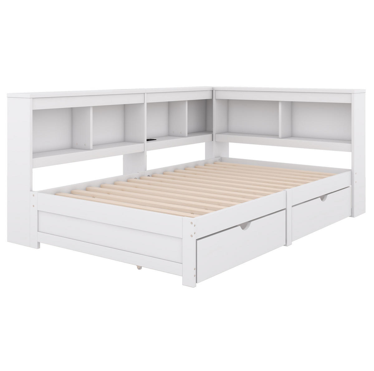 TAGESBETT 90/200 cm Weiß mit 2 Schubladen und USB-Anschlüssen - Weiß, Holzwerkstoff (90/200cm) - OKWISH
