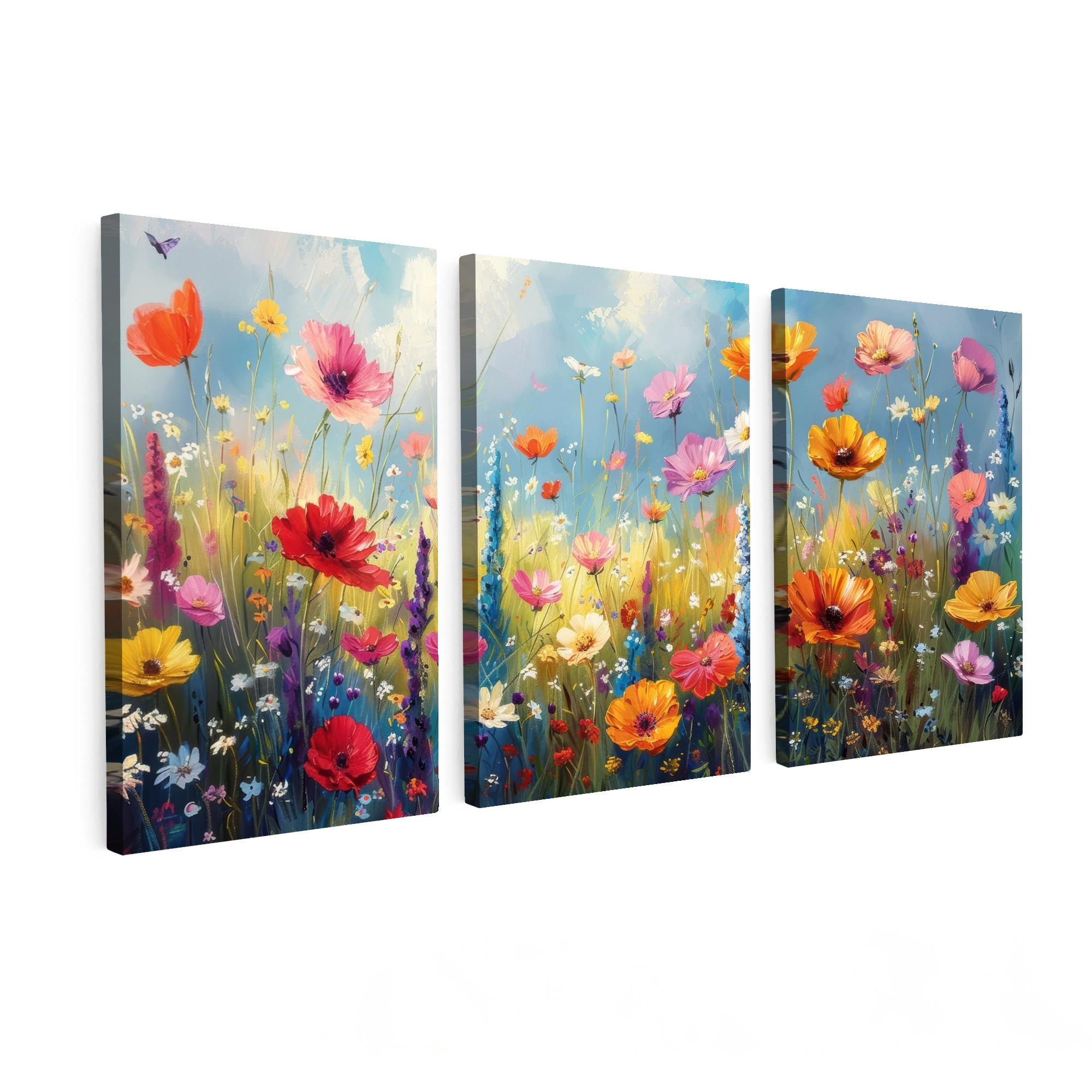 MuchoWow OBRAZ NA PLÁTNĚ 3dílná sada Květiny - Jaro - Barevné - Letní 120x60 cm