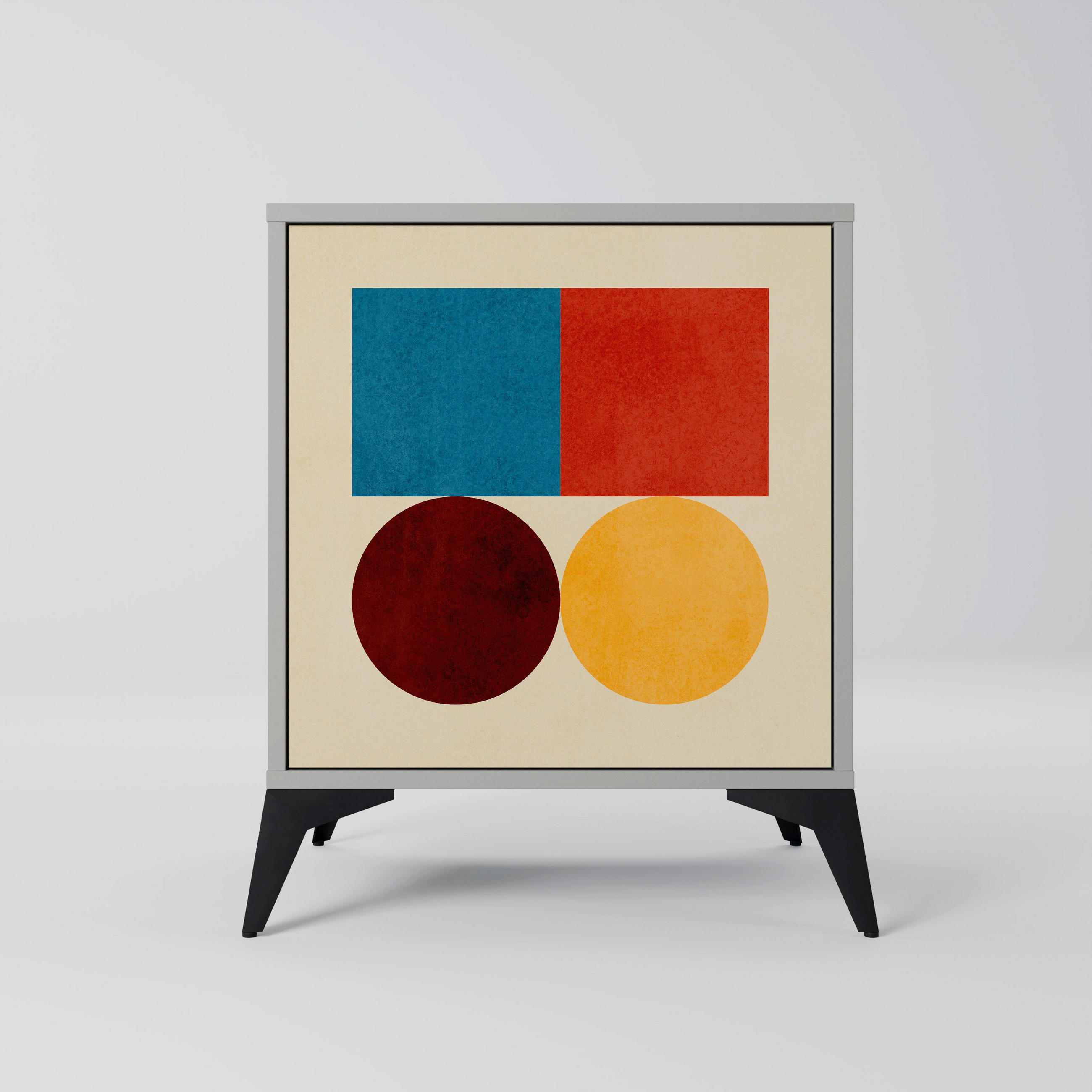 SIDEBOARD GEOMETRIC PUZZLE, Grau, 57,5x42x70,5 cm, Schwarze Metall-Sternfüße - Multicolor/Schwarz, Holzwerkstoff/Metall (57.5/70.5/42cm) - SpaceRebels