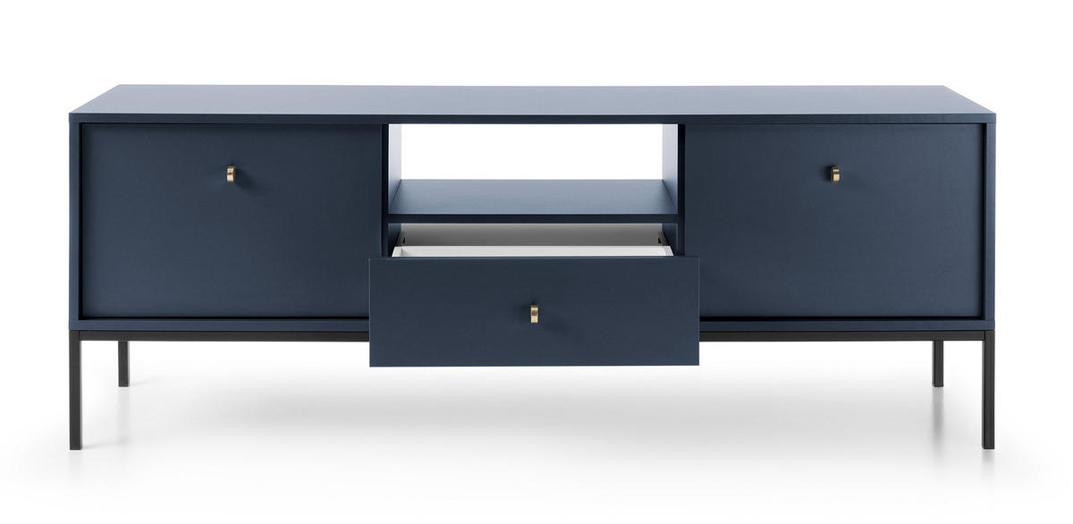 TV Schrank 154 cm Monti, 2 Türen, Schublade, Marineblau + Schwarz - Schwarz/Dunkelblau, Holz/Metall (154/56/39cm) - Emporius