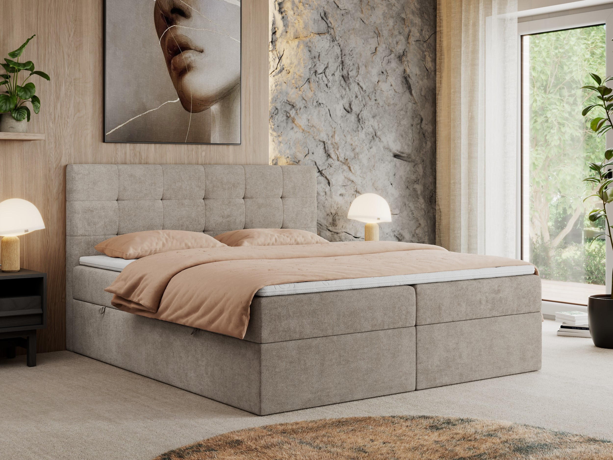 BOXBETT CENTO 120/200 Beige Strukture - H3 - Beige, Holz/Textil (120/200cm) - MKS