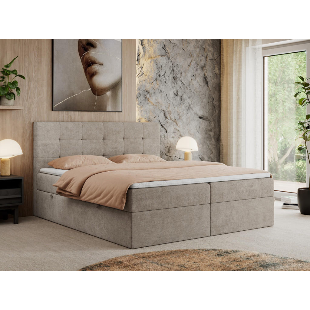 Thumbnail - MKS Boxbett, Beige, Textil, 1-Sitzer, H3, Rechteckig, 160x200 cm, Schlafzimmer, Betten, Boxspringbetten