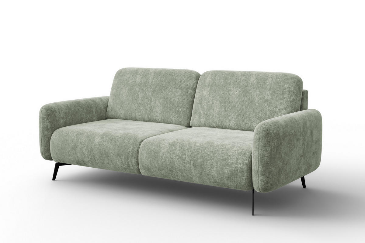 SOFA FEBE 3-Sitzer, hellgrüner Chenille-Stoff - Schwarz/Hellgrün, Holz/Textil (190/82/96cm) - Wozimo