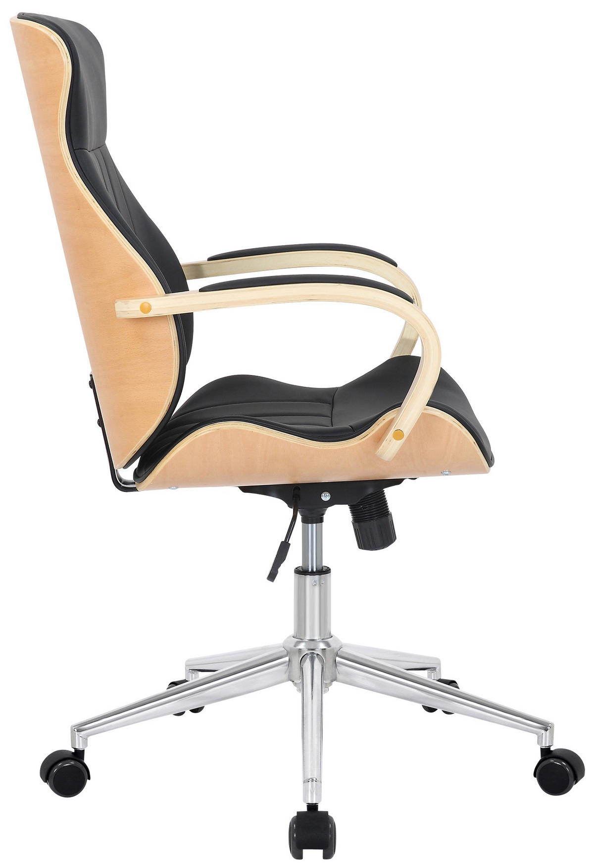 DREHSTUHL Lederlook Natura/Schwarz - Chromfarben/Eukalyptusholzfarben, Textil/Metall (63/100/68cm) - CLP