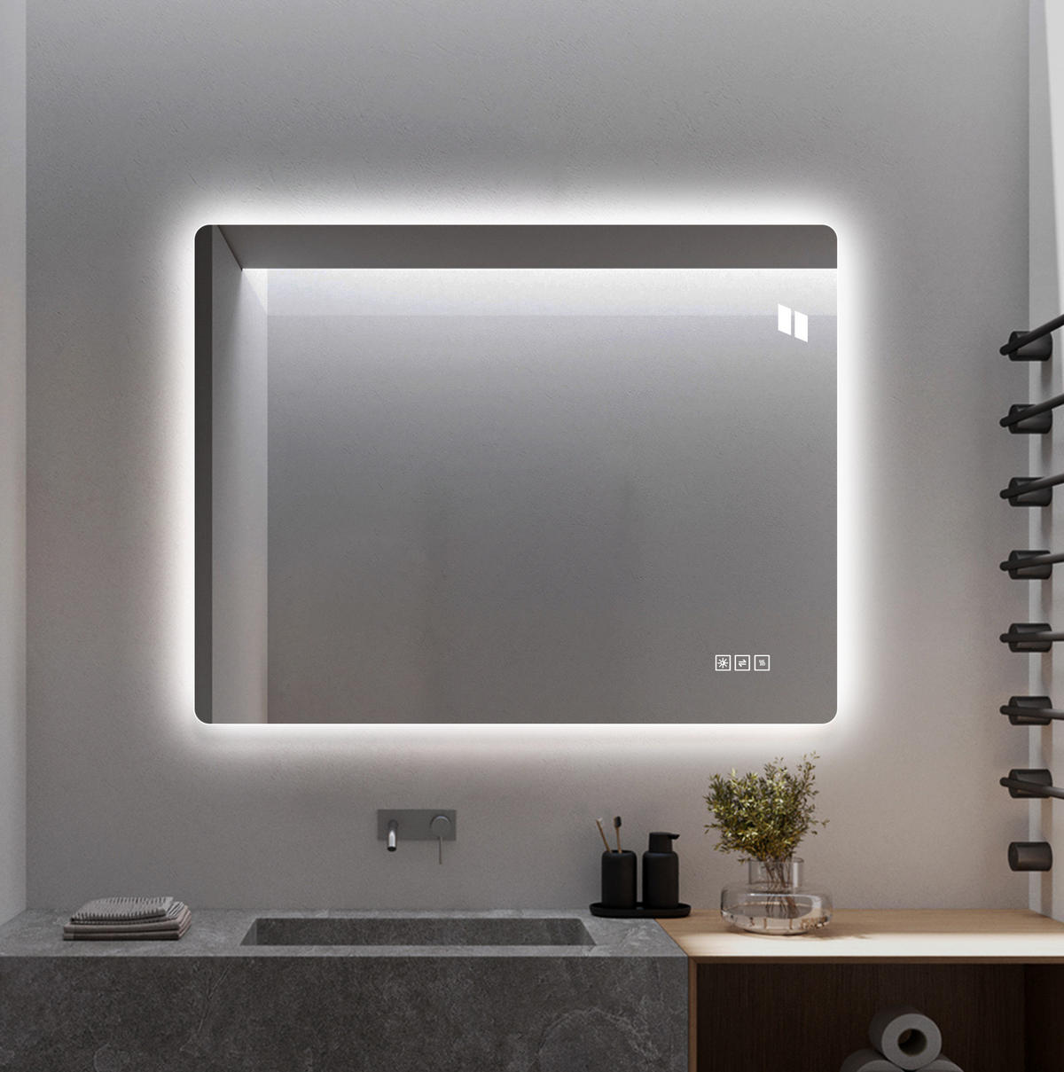 WANDSPIEGEL 60/2,5/80 cm silber aus Glas mit Anti-Beschlag, Dimmung und LED - Silberfarben, Glas (80/2.5/60cm) - OKWISH
