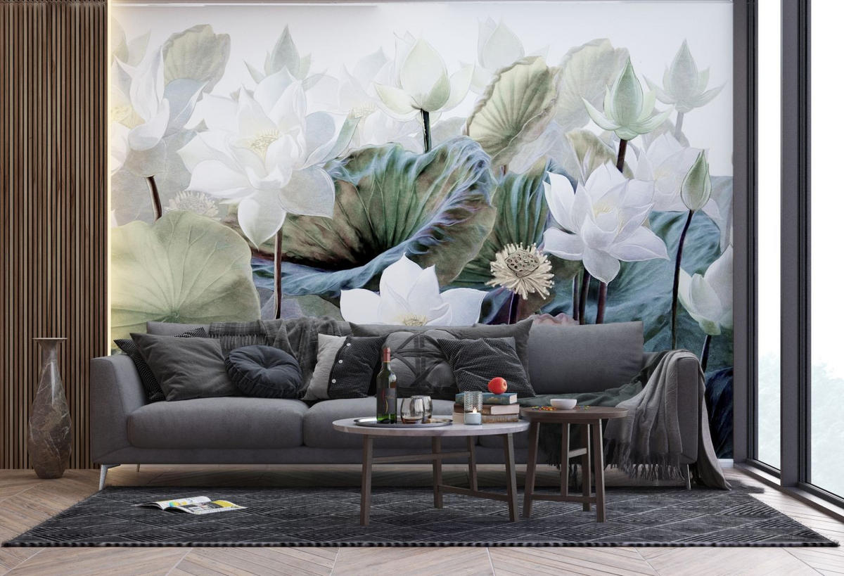 FOTOTAPETE tropische Blätter und Blüten 375 x 270 cm - Grün, Papier (375/270cm) - Sanders & Sanders