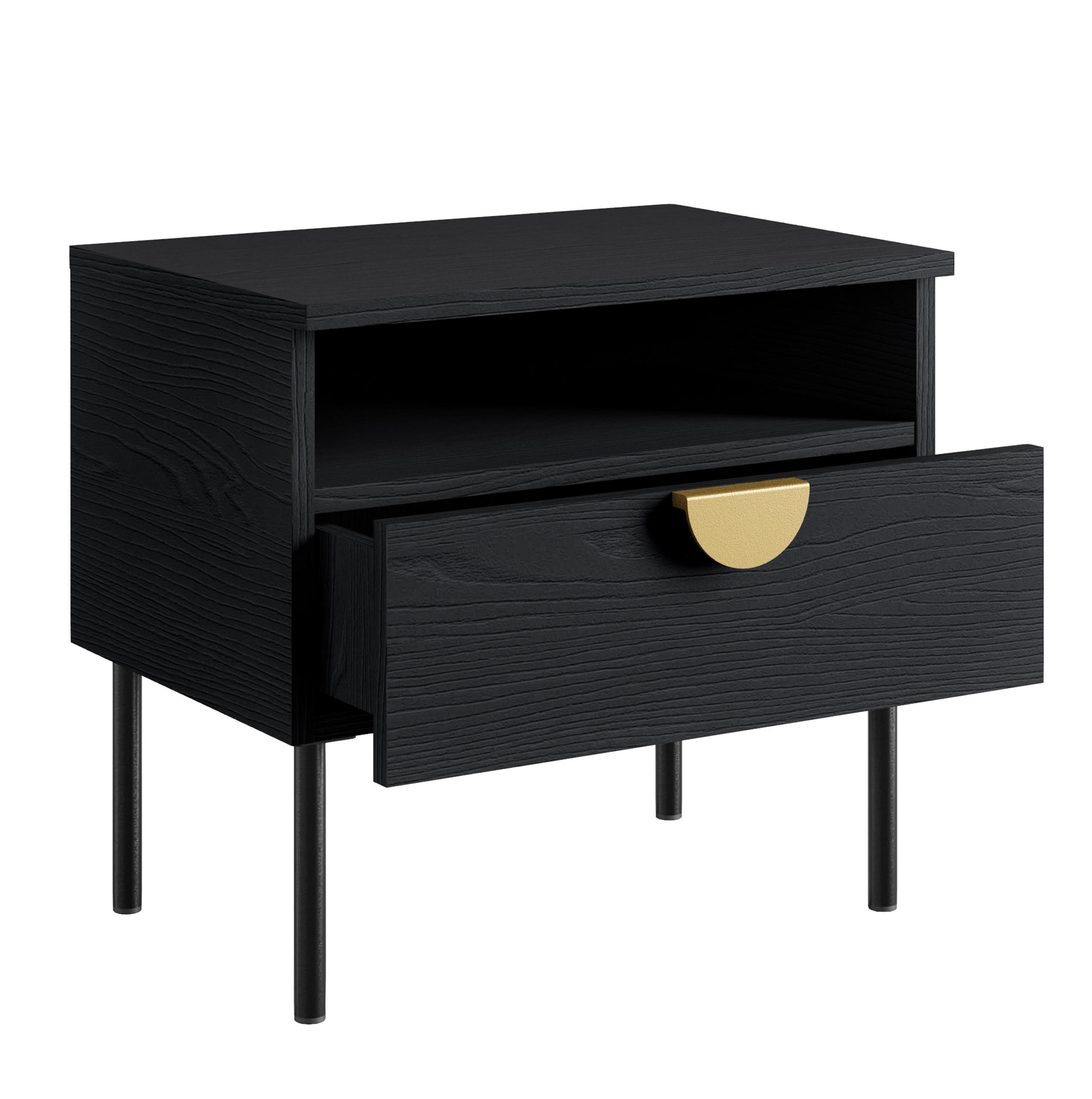 NACHTTISCH Brunelli 2S Schwarz 50/45,5/43,5 cm – 2er Set - Schwarz, Holzwerkstoff/Metall (50/45.5/43.5cm) - AX Living