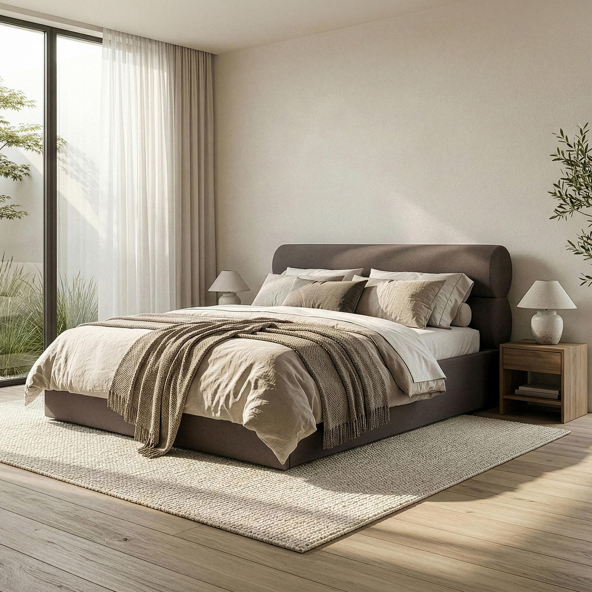 POLSTERBETT LUNEO - Schwarz/Braun, Holz/Holzwerkstoff (182/204cm) - KONSIMO®