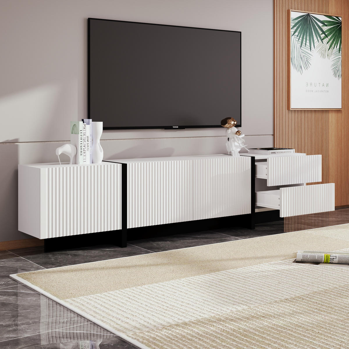 TV-LOWBOARD 190/35/45 cm mit 3 Türen und 2 Schubladen - Weiß, Holzwerkstoff (190/45/35cm) - BEAOK