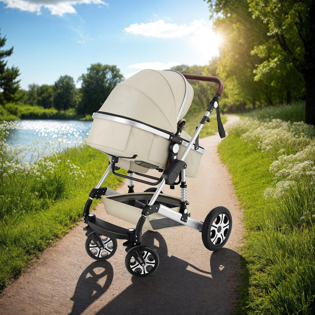 KOMBI-KINDERWAGEN Mats,für 0 bis 36 Monate geeignet, Belastbarkeit 15 kg,grau/beige - Beige/Grau, Kunststoff (100/63/120cm) - tectake