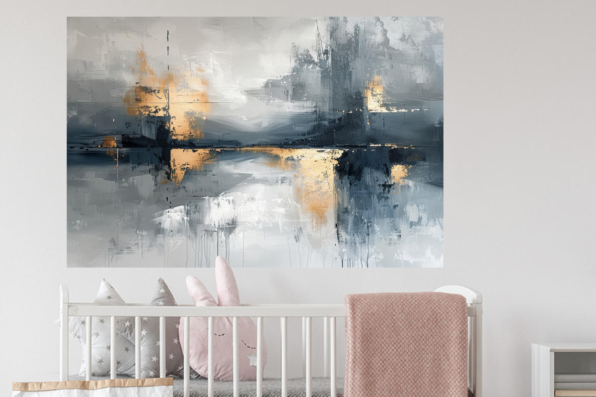 WANDTATTOO Kunst - Grau - Gold - Abstrakt 120x80 cm - Dunkelgrau, Kunststoff (120/80/0.1cm) - MuchoWow