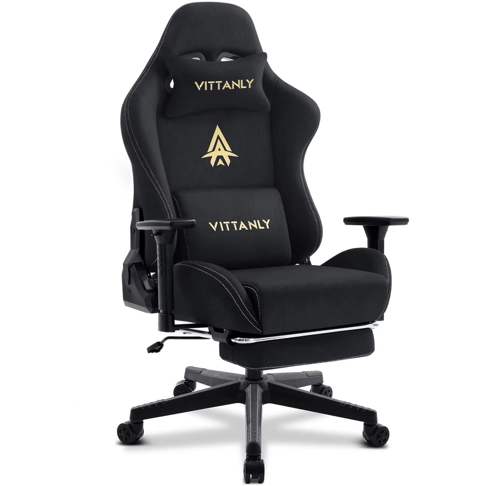GAMINGSTUHL Stoff Computerstuhl mit Fußstütze Schwarz - Schwarz, Metall (70/135/59cm) - Kaket