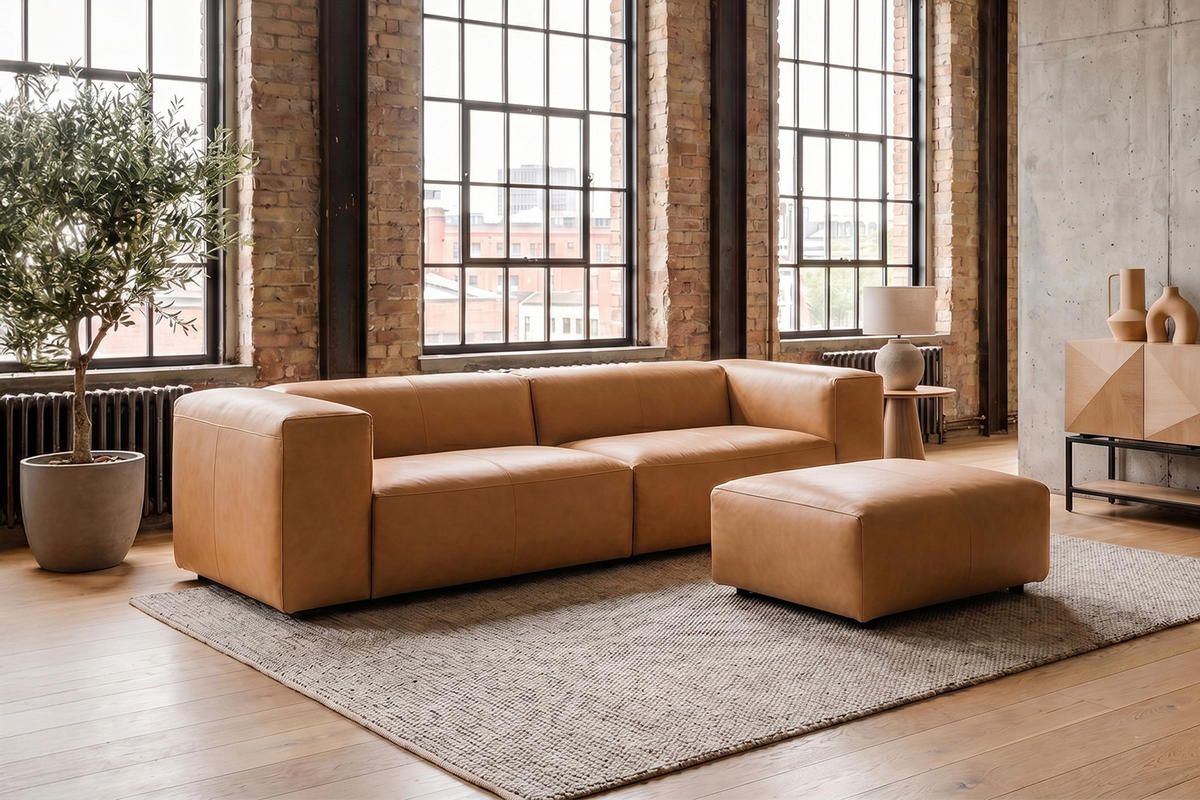 SOFA CELESTE Braun Leder - Dunkelbraun/Schwarz, Leder/Kunststoff (302/114cm) - KAWOLA