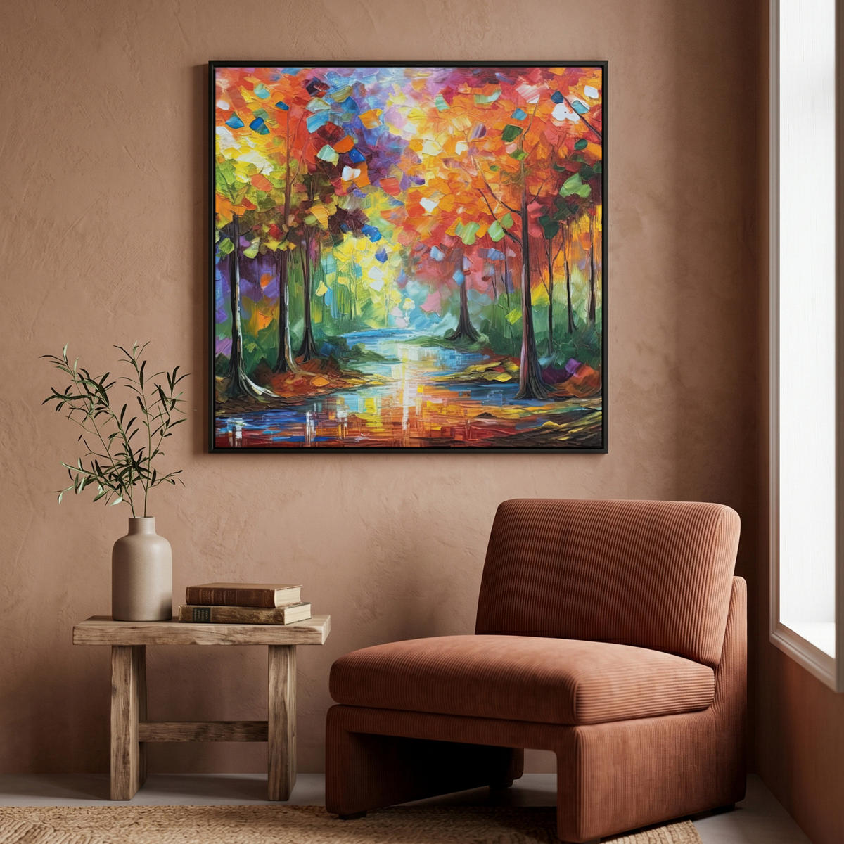 LEINWAND Bilder mit Rahmen - Landschaft - Wald - Farben - Natur - 90x90 - Multicolor, Textil (90/90cm) - MuchoWow