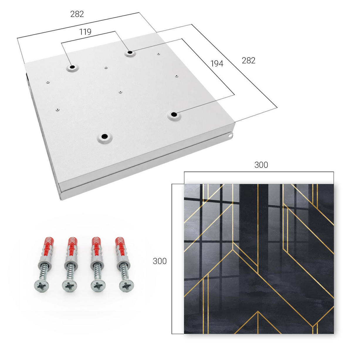 SCHLÜSSELBOX Weiß 30x30 cm – Türöffnung nach rechts - Geometrische Struktur - Schwarz, Metall (30/30/5cm) - TULUP