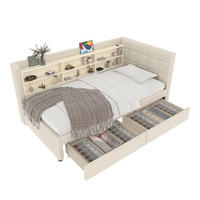 POLSTERBETT 90/200 cm beige mit 2 Schubladen und USB-Anschluss - Beige, Textil (90/200cm) - OKWISH