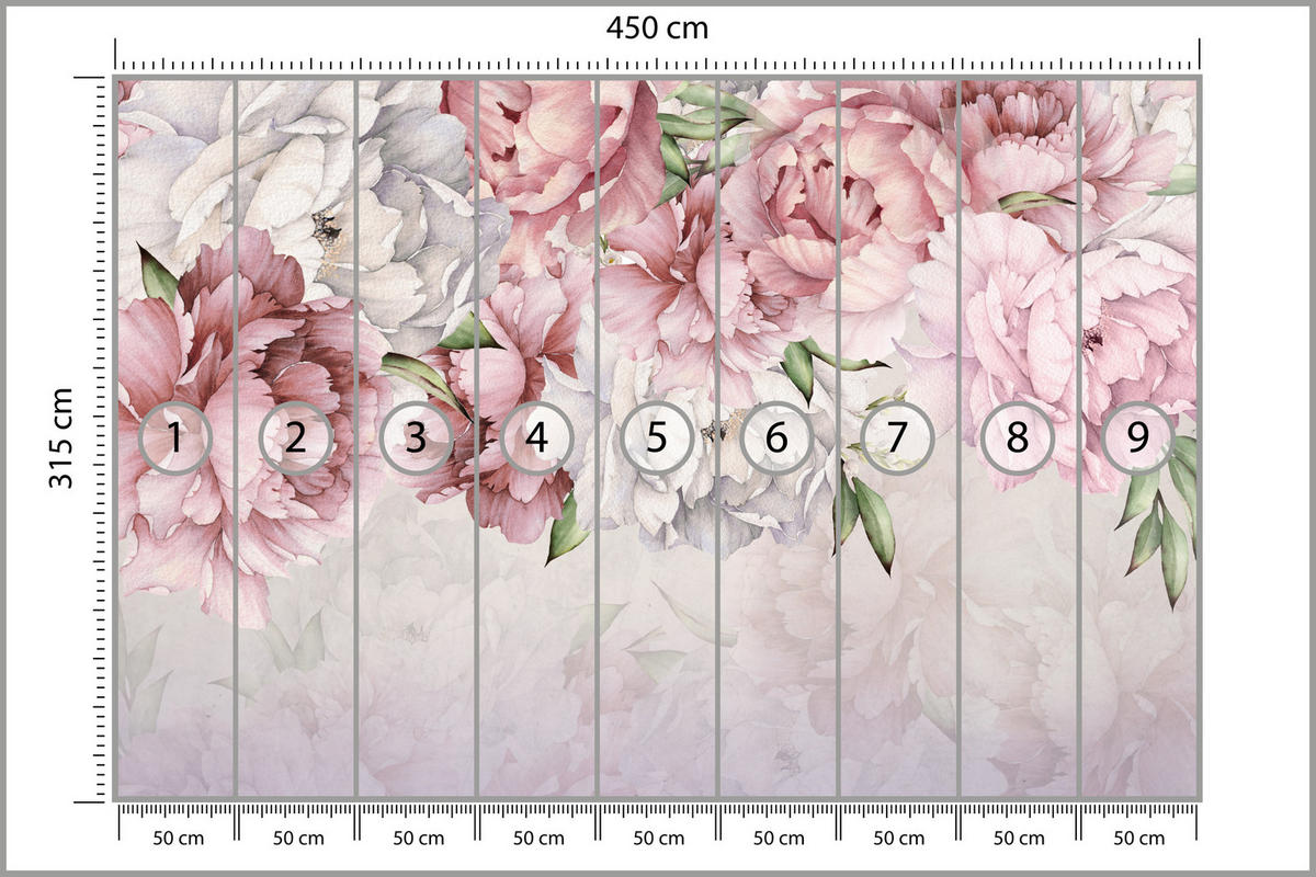 FOTOTAPETE für Schlafzimmer Rosa Zarte Pfingstrosen Natur 450x315 - Violett/Rosa, Papier (450/315cm) - Muralo