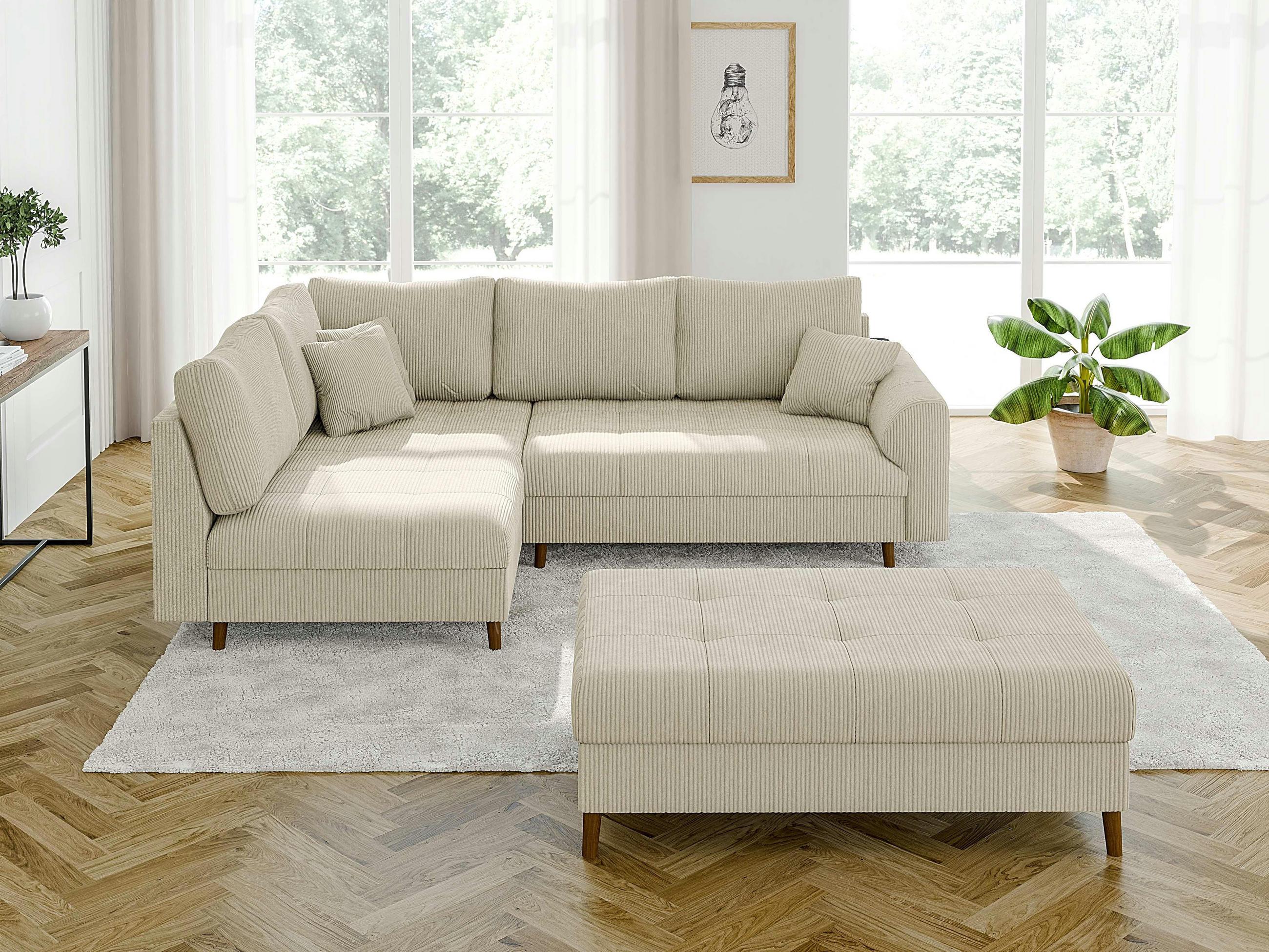 Thumbnail - S-Style Möbel Ecksofa, Beige, Textil, Echtholz, Teilmassiv,Buche, Birke, 6-Sitzer, Füllung: Polyetherschaumkern, Eckteil...