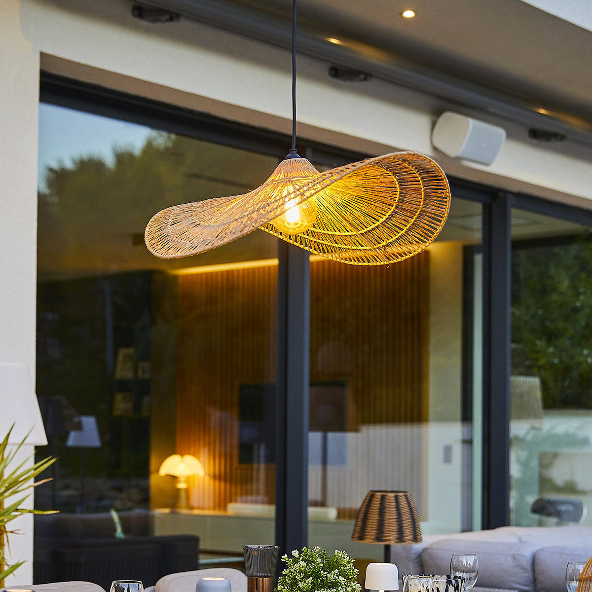 MARBELLA D63CM 5M netzbetriebene Pendelleuchte - Beige, Naturmaterialien (53/64/11cm) - Lumisky