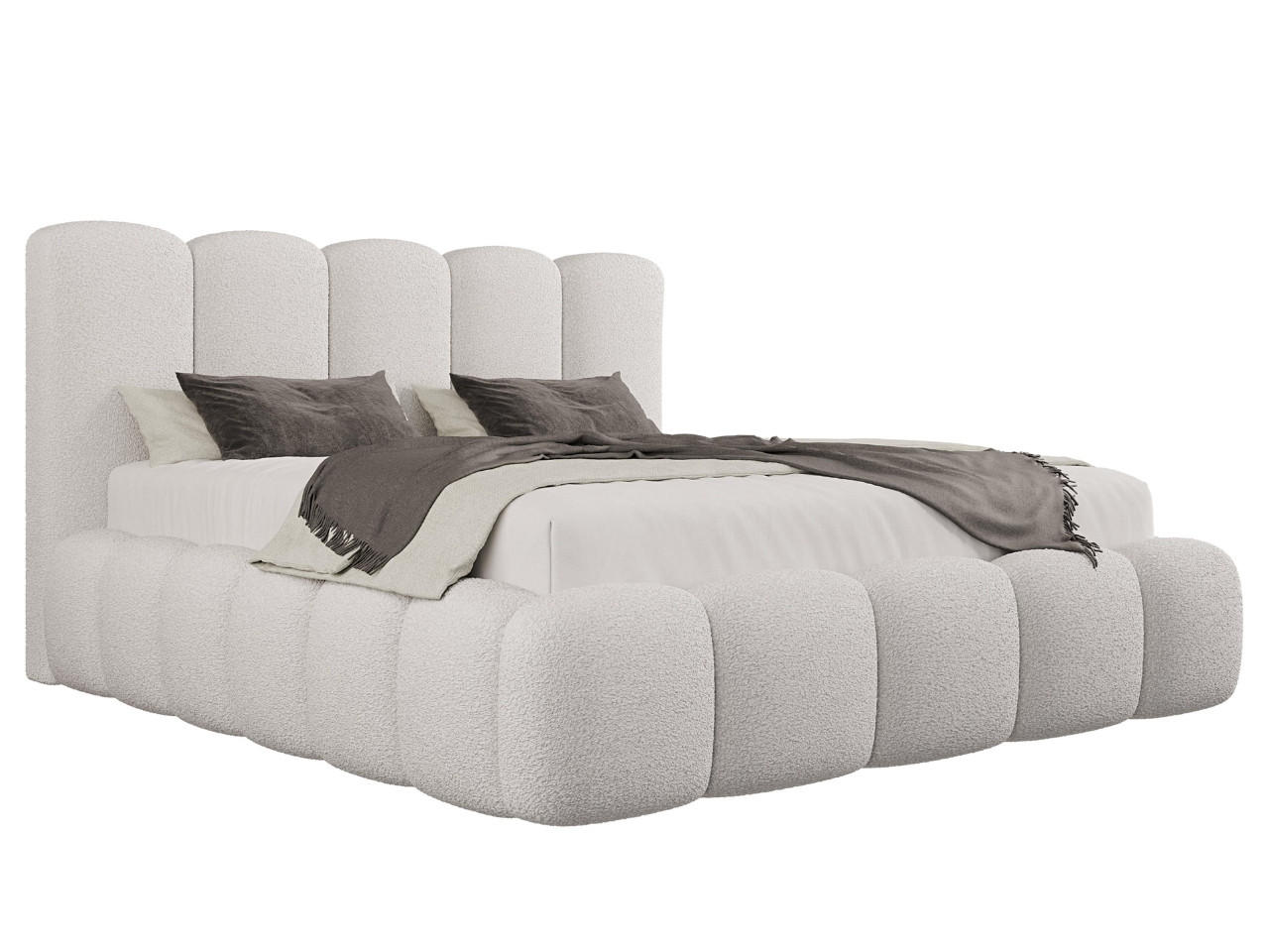 POLSTERBETT TEDDY 120x200 cm in Weiß mit Metalllattenrost, Bettkasten, gepolstertes Kopfteil Bouclé-Stoff - Weiß, Holz/Textil (120/200cm) - EMLAR Home